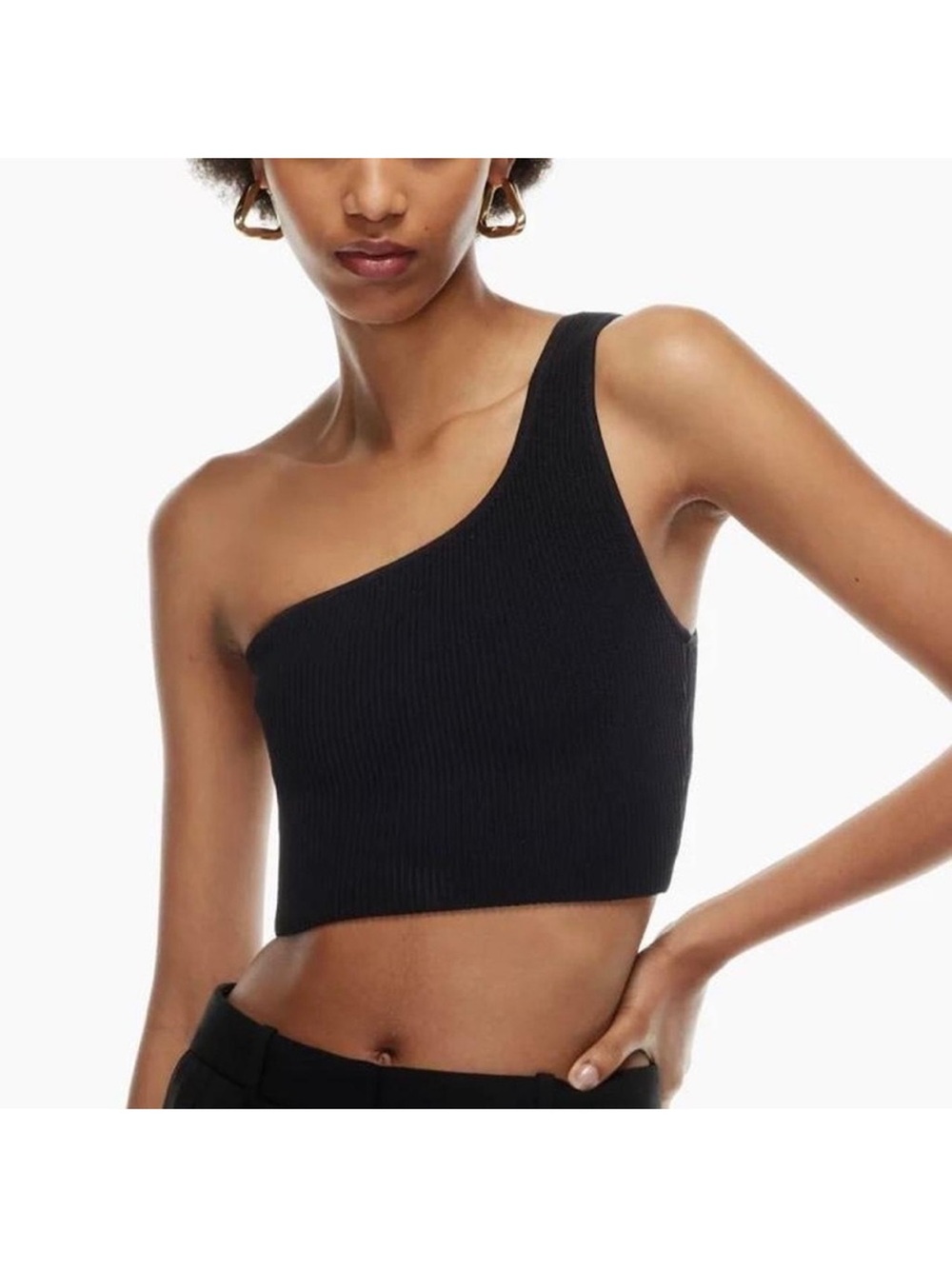 Aritzia Asymmetrical One-Shoulder Ribbed Crop Top - Black